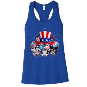 Skull Sunglasses Firework American Flag Funny 4th Of July Great Gift Women's Racerback Tank