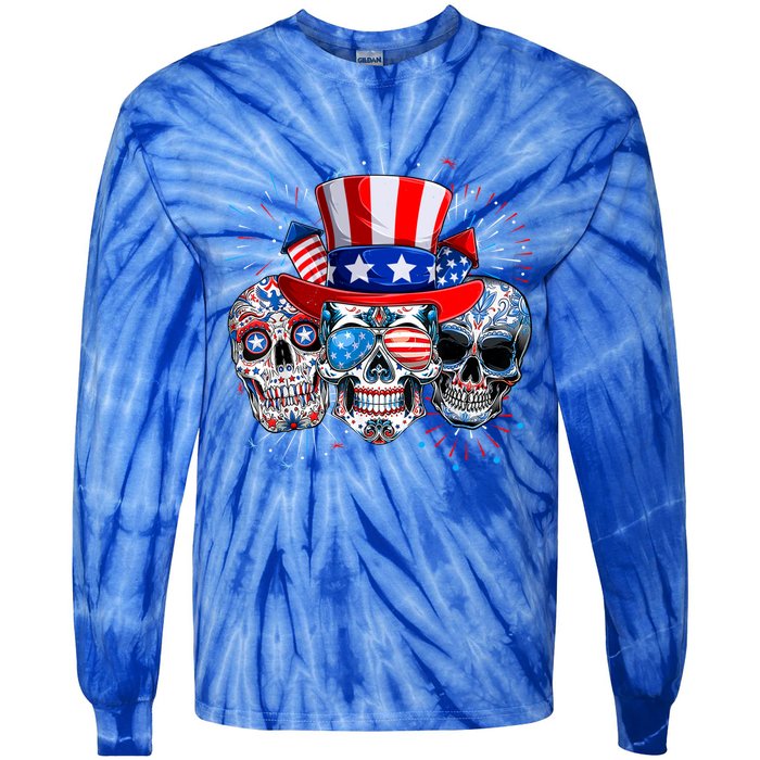 Skull Sunglasses Firework American Flag Funny 4th Of July Great Gift Tie-Dye Long Sleeve Shirt