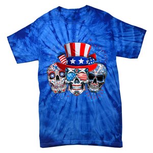 Skull Sunglasses Firework American Flag Funny 4th Of July Great Gift Tie-Dye T-Shirt