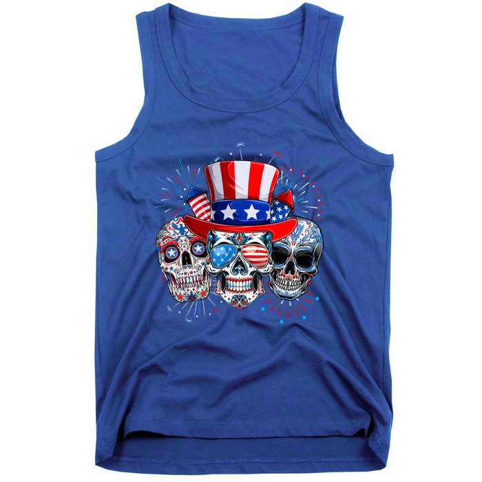 Skull Sunglasses Firework American Flag Funny 4th Of July Great Gift Tank Top