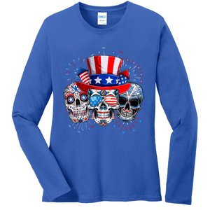 Skull Sunglasses Firework American Flag Funny 4th Of July Great Gift Ladies Long Sleeve Shirt