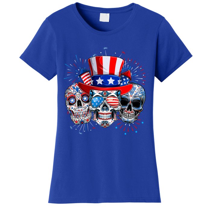 Skull Sunglasses Firework American Flag Funny 4th Of July Great Gift Women's T-Shirt