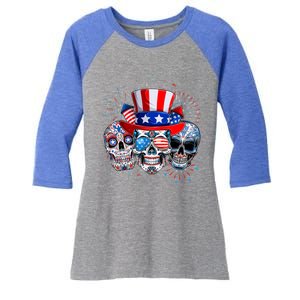 Skull Sunglasses Firework American Flag Funny 4th Of July Great Gift Women's Tri-Blend 3/4-Sleeve Raglan Shirt