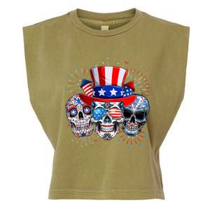 Skull Sunglasses Firework American Flag Funny 4th Of July Great Gift Garment-Dyed Women's Muscle Tee