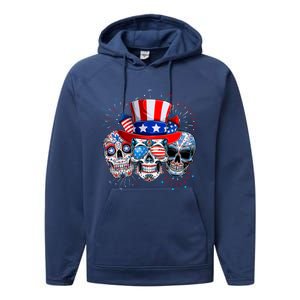 Skull Sunglasses Firework American Flag Funny 4th Of July Great Gift Performance Fleece Hoodie