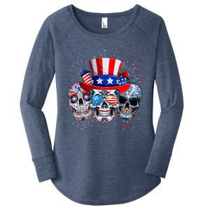 Skull Sunglasses Firework American Flag Funny 4th Of July Great Gift Women's Perfect Tri Tunic Long Sleeve Shirt