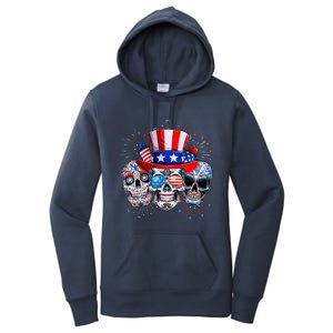 Skull Sunglasses Firework American Flag Funny 4th Of July Great Gift Women's Pullover Hoodie