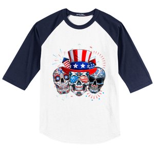 Skull Sunglasses Firework American Flag Funny 4th Of July Great Gift Baseball Sleeve Shirt