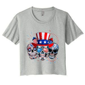 Skull Sunglasses Firework American Flag Funny 4th Of July Great Gift Women's Crop Top Tee