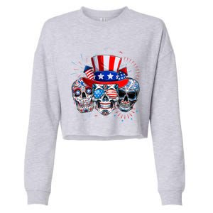 Skull Sunglasses Firework American Flag Funny 4th Of July Great Gift Cropped Pullover Crew