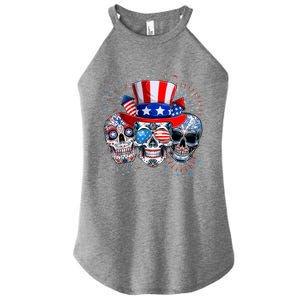 Skull Sunglasses Firework American Flag Funny 4th Of July Great Gift Women's Perfect Tri Rocker Tank