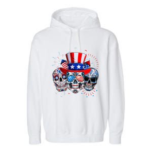 Skull Sunglasses Firework American Flag Funny 4th Of July Great Gift Garment-Dyed Fleece Hoodie