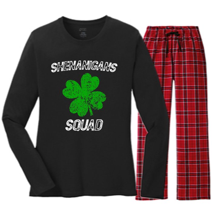 Shenanigans Squad Funny st patrick green saint irish  Women's Long Sleeve Flannel Pajama Set 