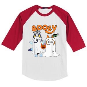 Spooky Season Funny Ghost Booey Halloween Kids Colorblock Raglan Jersey