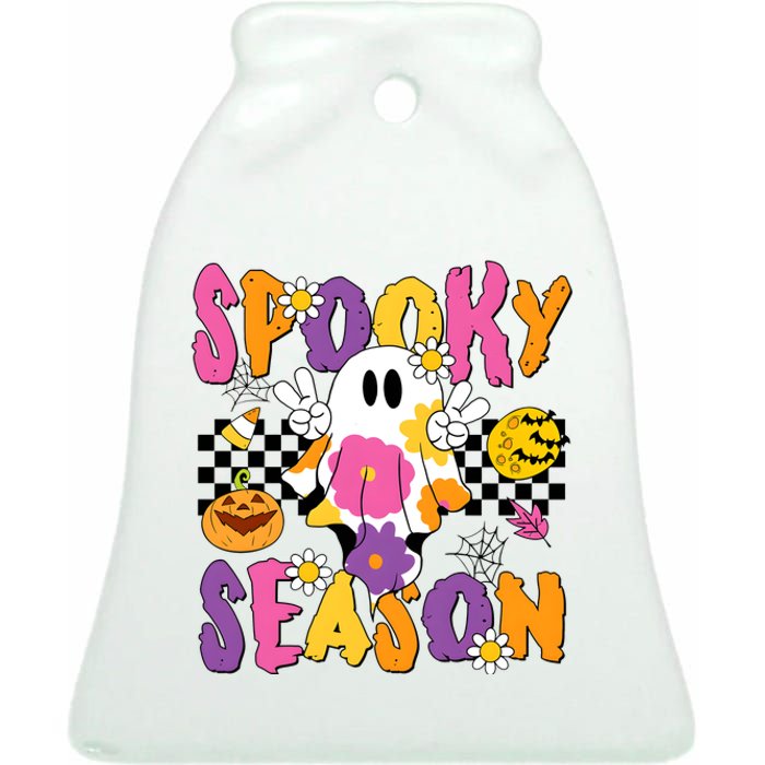 Spooky Season Floral Ghost Flower Halloween Cute Ceramic Bell Ornament