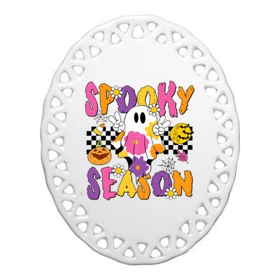 Spooky Season Floral Ghost Flower Halloween Cute Ceramic Oval Ornament