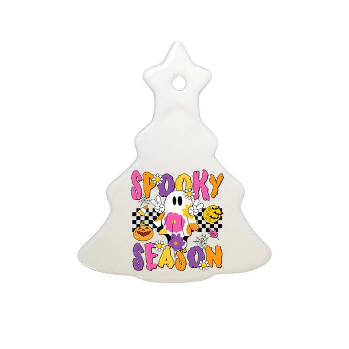 Spooky Season Floral Ghost Flower Halloween Cute Ceramic Tree Ornament