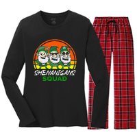 Shenanigans Squad Funny Gnomes st patrick green irish Women's Long Sleeve Flannel Pajama Set 