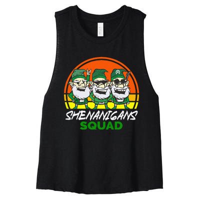 Shenanigans Squad Funny Gnomes st patrick green irish Women's Racerback Cropped Tank