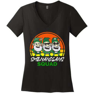 Shenanigans Squad Funny Gnomes st patrick green irish Women's V-Neck T-Shirt