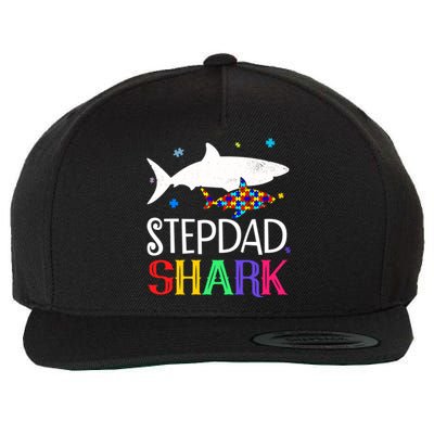 Stepdad Shark Family Cool Autism Awareness Gift Wool Snapback Cap