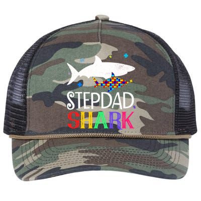 Stepdad Shark Family Cool Autism Awareness Gift Retro Rope Trucker Hat Cap