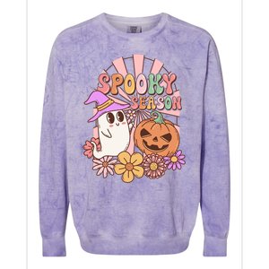 Spooky Season Floral Retro Groovy Halloween Ghost Costume Meaningful Gift Colorblast Crewneck Sweatshirt