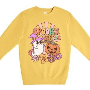 Spooky Season Floral Retro Groovy Halloween Ghost Costume Meaningful Gift Premium Crewneck Sweatshirt