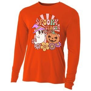 Spooky Season Floral Retro Groovy Halloween Ghost Costume Meaningful Gift Cooling Performance Long Sleeve Crew