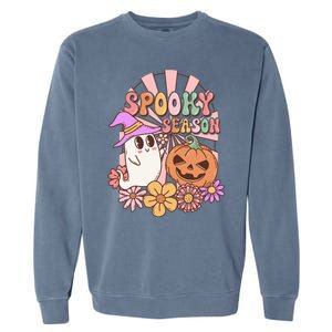 Spooky Season Floral Retro Groovy Halloween Ghost Costume Meaningful Gift Garment-Dyed Sweatshirt