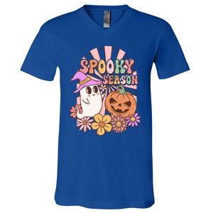 Spooky Season Floral Retro Groovy Halloween Ghost Costume Meaningful Gift V-Neck T-Shirt