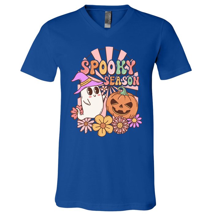 Spooky Season Floral Retro Groovy Halloween Ghost Costume Meaningful Gift V-Neck T-Shirt