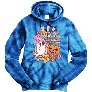 Spooky Season Floral Retro Groovy Halloween Ghost Costume Meaningful Gift Tie Dye Hoodie