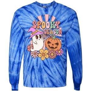 Spooky Season Floral Retro Groovy Halloween Ghost Costume Meaningful Gift Tie-Dye Long Sleeve Shirt