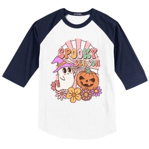 Spooky Season Floral Retro Groovy Halloween Ghost Costume Meaningful Gift Baseball Sleeve Shirt