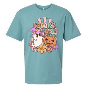 Spooky Season Floral Retro Groovy Halloween Ghost Costume Meaningful Gift Sueded Cloud Jersey T-Shirt