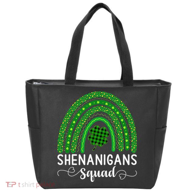 Shenanigans Squad Funny St Patricks Day Shamrock Zip Tote Bag