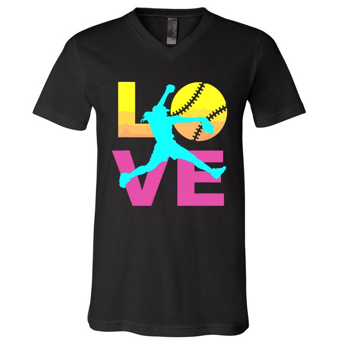 Softball Shirts For Girl Love V-Neck T-Shirt