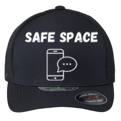 Safe Space Funny Cell Phone Flexfit Unipanel Trucker Cap