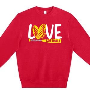 Softball Shirts For Women Teen Girl Love Softball Premium Crewneck Sweatshirt