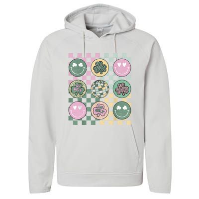 Shamrock Smile Face Disco Retro Groovy St Patricks Day Lucky Performance Fleece Hoodie