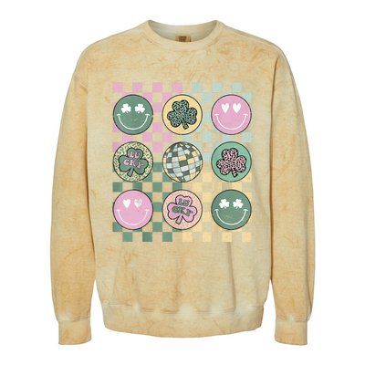 Shamrock Smile Face Disco Retro Groovy St Patricks Day Lucky Colorblast Crewneck Sweatshirt