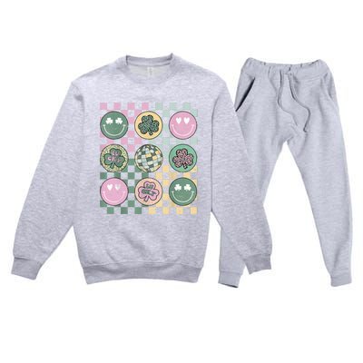 Shamrock Smile Face Disco Retro Groovy St Patricks Day Lucky Premium Crewneck Sweatsuit Set