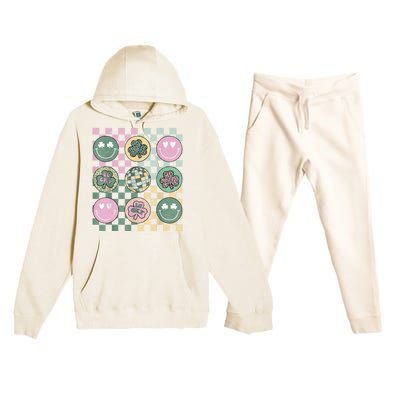 Shamrock Smile Face Disco Retro Groovy St Patricks Day Lucky Premium Hooded Sweatsuit Set