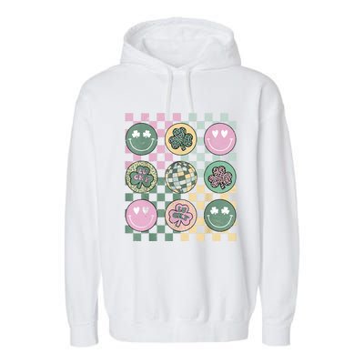 Shamrock Smile Face Disco Retro Groovy St Patricks Day Lucky Garment-Dyed Fleece Hoodie