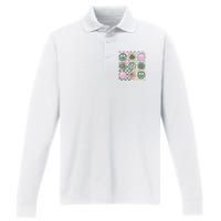 Shamrock Smile Face Disco Retro Groovy St Patricks Day Lucky Performance Long Sleeve Polo