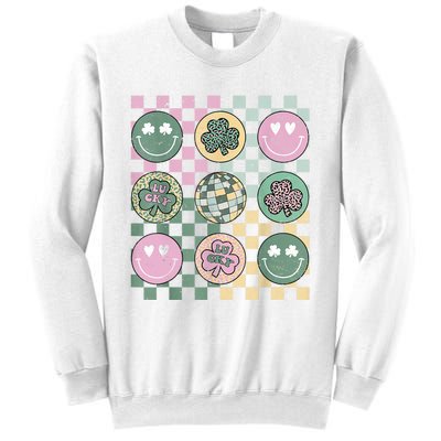 Shamrock Smile Face Disco Retro Groovy St Patricks Day Lucky Sweatshirt