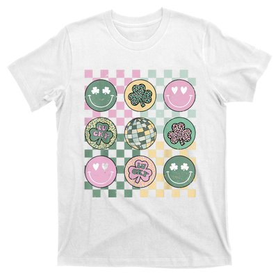 Shamrock Smile Face Disco Retro Groovy St Patricks Day Lucky T-Shirt