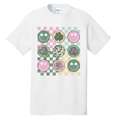 Shamrock Smile Face Disco Retro Groovy St Patricks Day Lucky Tall T-Shirt