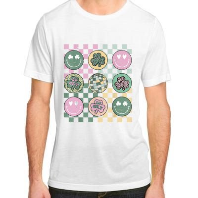 Shamrock Smile Face Disco Retro Groovy St Patricks Day Lucky Adult ChromaSoft Performance T-Shirt